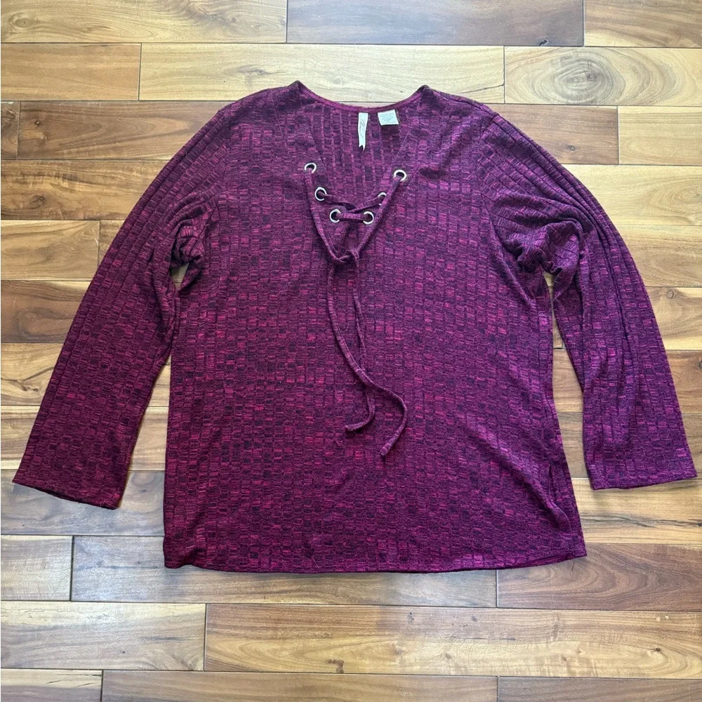 Chenault Maroon Lace-Up Top - Picture 1 of 4